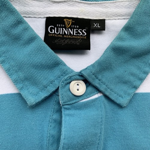 Guinness Dublin Rugby Polo Short Sleeve Shirt White Blue Striped Size XL 1759 - Picture 3 of 9