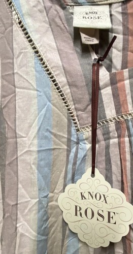 Abito Knox Rose donna XS marrone blu a righe manica 3/4 misto lino fumè - Foto 4 di 13