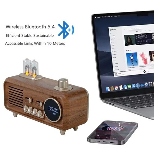 Retro Bluetooth Lautsprecher mit FM Radio & Uhr - Vintage Tragbarer Bluetooth Lautsprecher - Bild 2 von 9