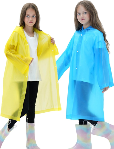 2 Pack Raincoats for Kids, Reusable Rain Ponchos with Hood and Sleeves Rain Coa - Picture 11 of 12