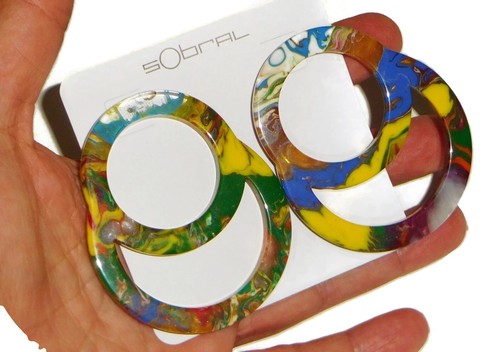 Sobral Pollock Feininger Multicolor Marbled Large Post Artist Made Earrings - Picture 4 of 8