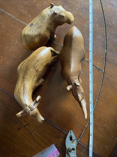 Hand carved hard wood Animal figurines Buffalo Rhino Hippo - Picture 11 of 12