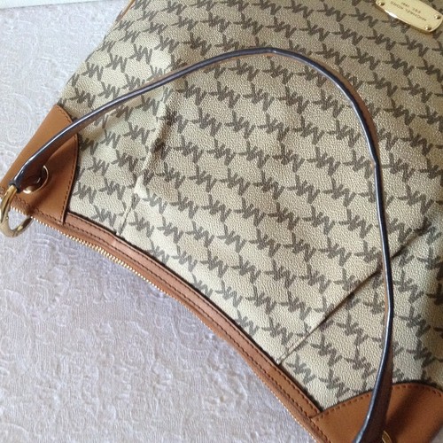 Schultertasche "Michael Kors" in beige/braun Logostruktur veganes Leder. - Bild 11 von 17