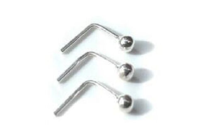 3 x Sterling Silver 2mm Plain Ball L Shape Nose Studs Piercing Body Jewellery 3 x Sterling Silver 2mm Plain Ball L Shape Nose Studs Piercing Body Jewellery