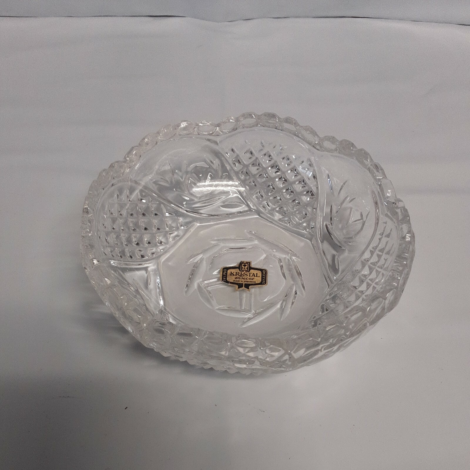 Vintage Crystal Glass Ashtray Dish Compote by Kristal Zajecar Yugoslavia