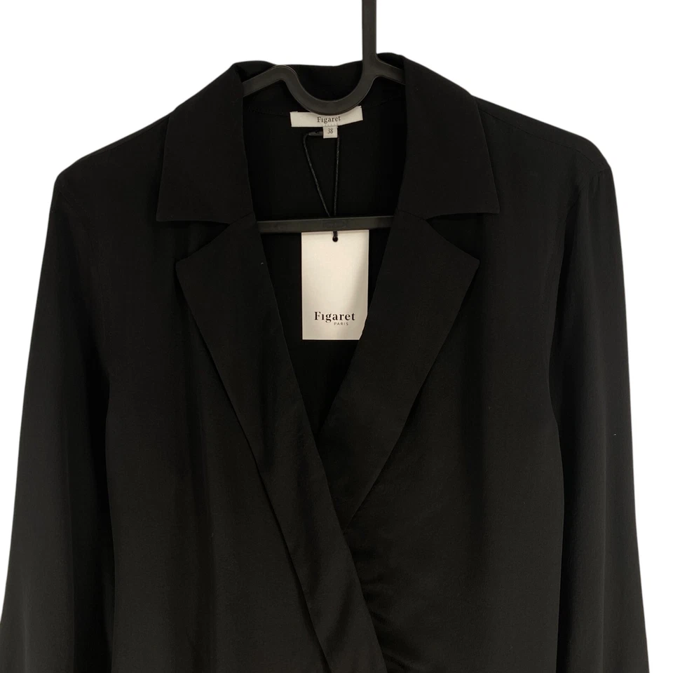 Figaret Women Black V Neck 100% Silk Long Sleeves Blouse Size EU 38 UK 10 US 8 - Image 2 of 4