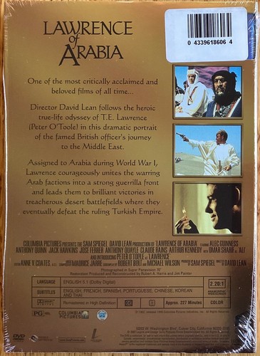 Lawrence of Arabia DVD with Peter O’Toole, Alec Guinness, Anthony Quinn - Picture 2 of 2