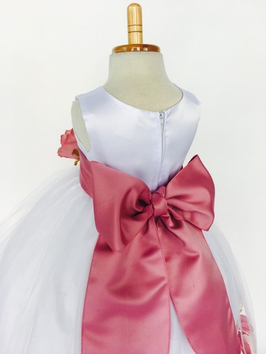 Flower Girl White Tulle Rose Petal Dress Purple Summer Spring Holiday Party #24 - Picture 32 of 178