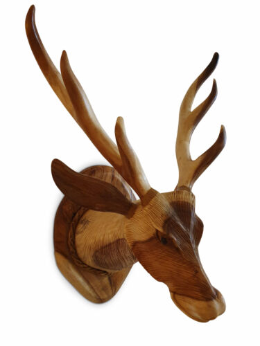 Hirschgeweih 70 cm Hirsch Kopf Hirsch Geweih Deko Massivholz geschnitzt Trophäe - Bild 5 von 5