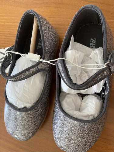 NWT Zara toddler girl Silver Metallic ballet flat Strap Mary Jane Shoe 9.5 26 - Picture 4 of 7