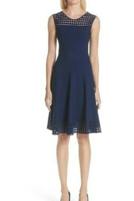 NEW Akris Punto Eyelet Fit & Flared Blue Dress in Navy - Size 2 #D3573 |  eBay