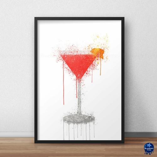 Impresión artística estilo salpicaduras de cóctel cosmopolita, disponible en 4 tamaños. - Imagen 3 de 6