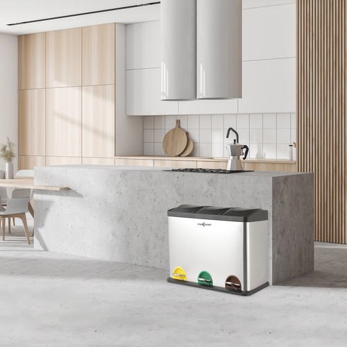 MAXCRAFT Mülleimer 54L Recycling Edelstahl Abfallsortierung Küche Deckel - Bild 6 von 9