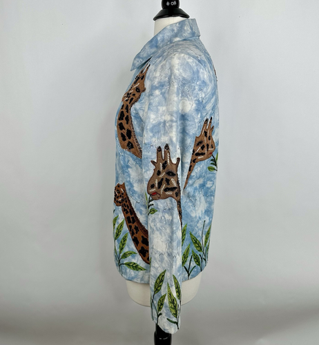 ANAGE Embroidered Beaded Giraffe Full Zip Lined Jacket Cotton Collared Pockets - Picture 9 of 23
