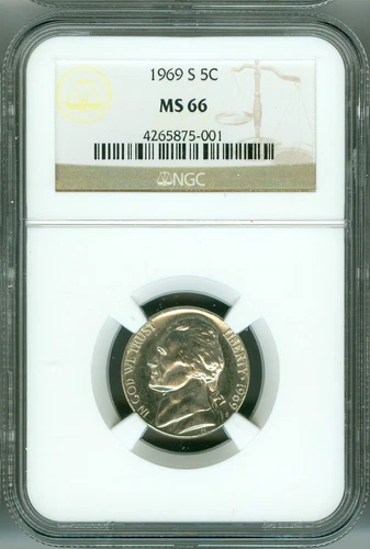 1969 S NGC MS66 JEFFERSON NICKEL, BUSINESS, 2ND FINEST REGISTRY, LOW POP!