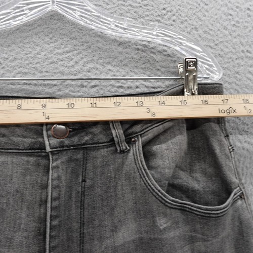 Pantalones de mezclilla Risen tiro alto pierna ancha talla 1XL grises para mujer dobladillo deshilachado elástico - Imagen 6 de 17