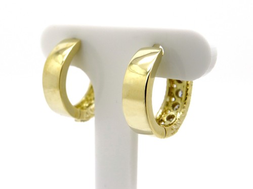 14k Yellow Gold .36ct Round Cut Diamond Hoop Huggie Earrings Natural - Picture 4 of 5