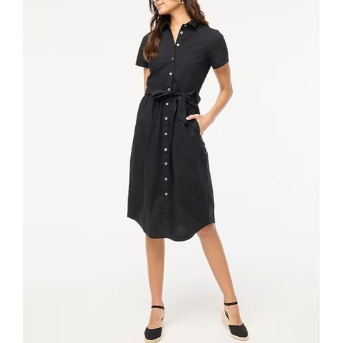J.Crew Short-Sleeve Midi Shirtdress Button Front office Pockets Black Size 8