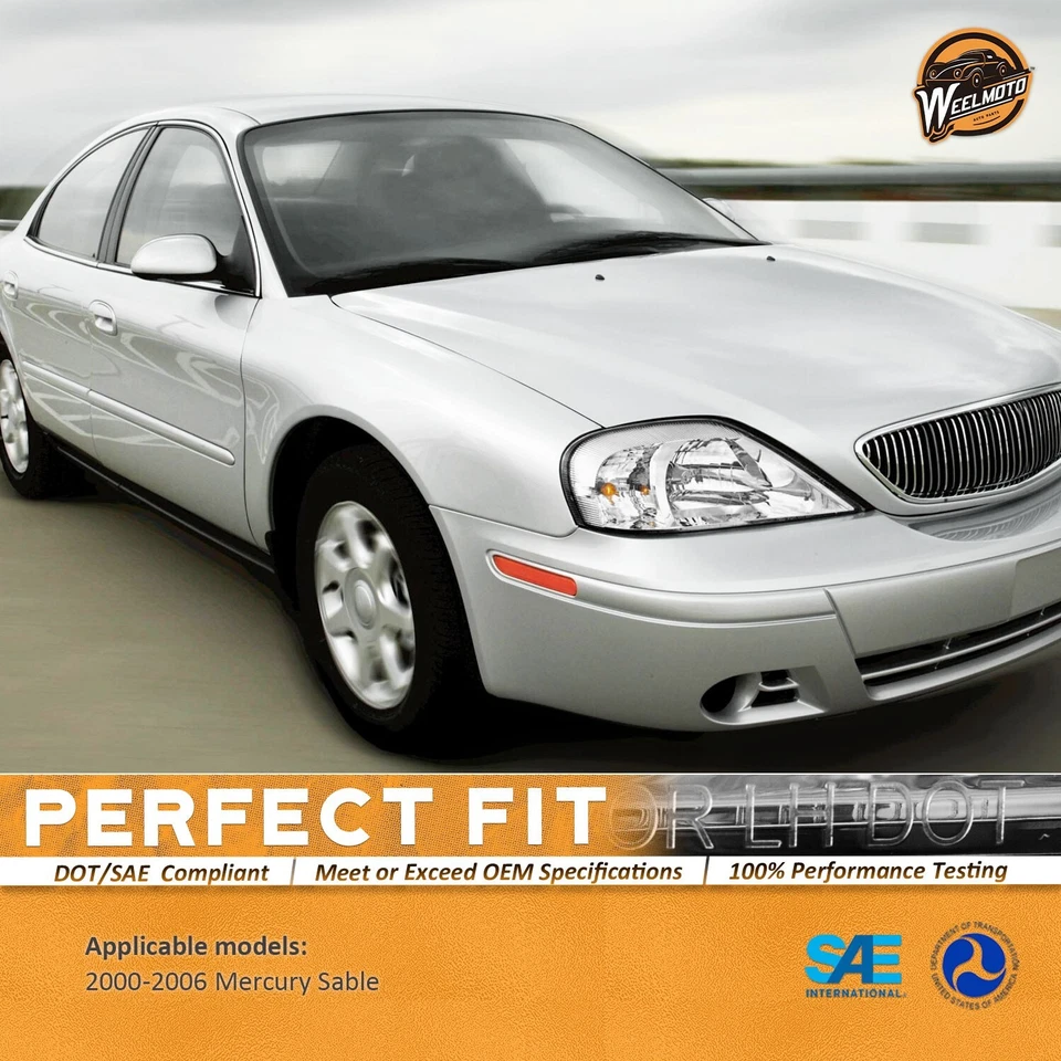 WEELMOTO Pair Headlights Assembly For 2000-2005 Mercury Sable Chrome w/o Bulbs - Image 3 of 4