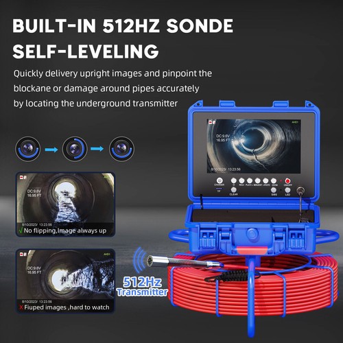 Sewer Camera 164ft Pipe Inspection Camera 512hz Self-leveling w/ Meter Counter - Picture 5 of 21