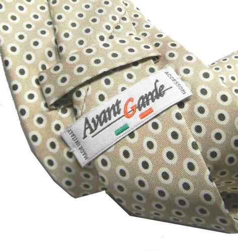 CRAVATTA Sette Pieghe SETA STAMPATA beige pallini bianchi blu neri fatta a mano - Picture 1 of 9