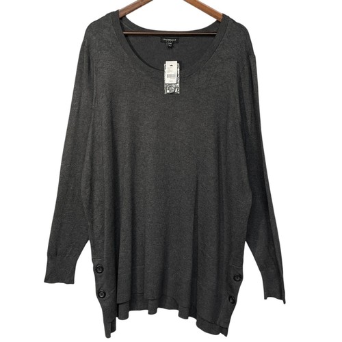 Lane Bryant Women Tunic Top Size 22/24 Gray Pullover Rayon Long Sleeve Crew Neck