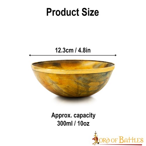 Horn Bowl with Brass Rim Hand Carved Renaissance Style Feasting Decorative Dish - Picture 3 of 13