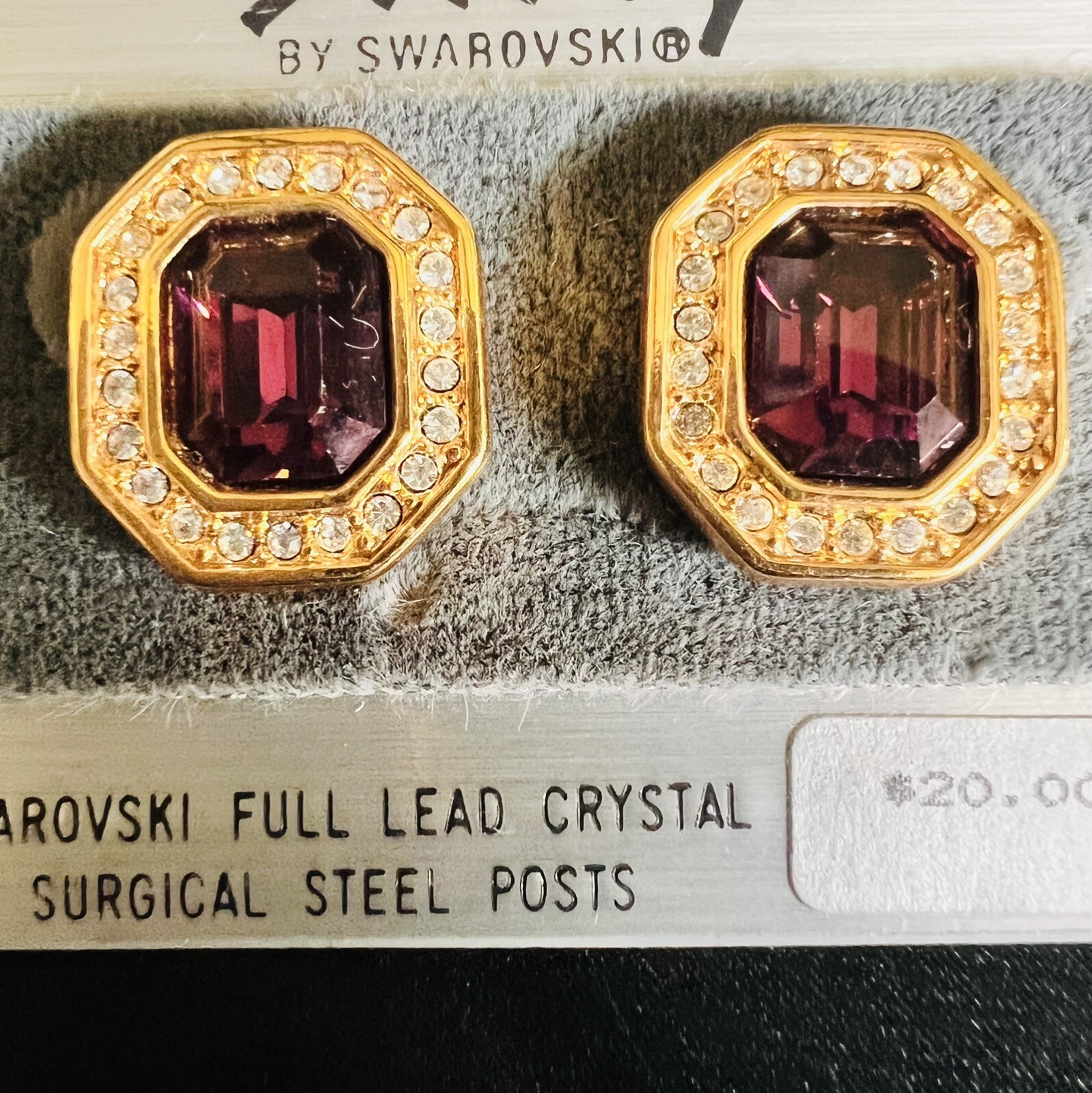 Vintage Swarovski Earrings SAL Savvy Gold Pink Amethyst Clear Crystal S.A.L. 435