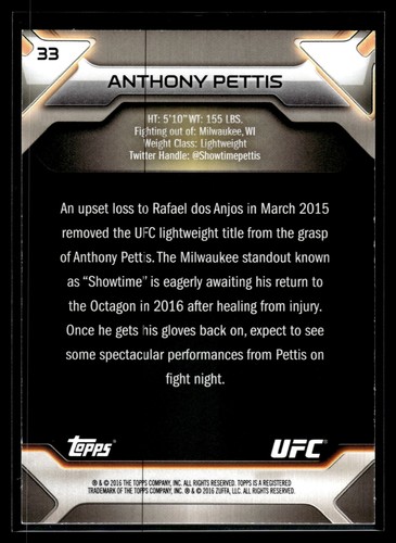 Anthony Pettis 2016 Topps UFC Knockout Gold Card /99 #33 - Picture 2 of 2