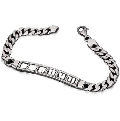 925 Sterling Silver, Black Baguette Stone, Gurmet Model, Men's Silver Bracelet - Picture 2 of 9