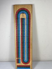 Wooden Cribbage Board 3 track with 9 Pegs EUC No Box