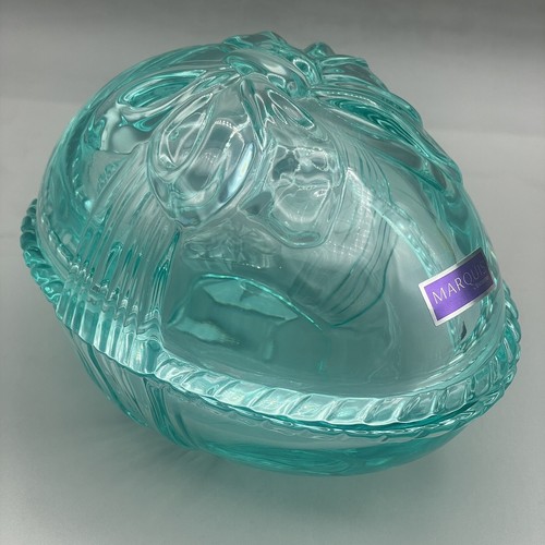 Marquis By Waterford Crystal Egg Box Turquoise Easter Candy Dish Green Glass
