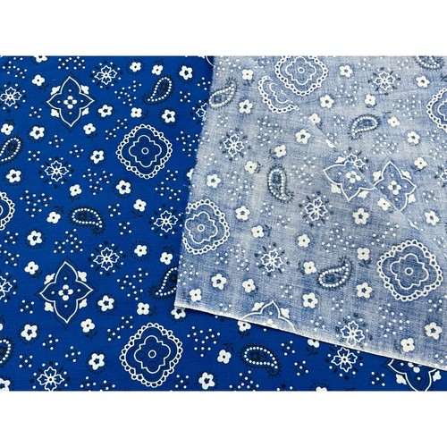 Tela de pañuelo de cachemira de mezcla de algodón azul real y blanco sin marca 44" de ancho x 2 yardas - Imagen 4 de 4