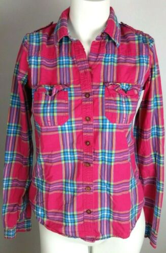 HOLLISTER Women's Shirt Sz Small Pink Plaid Long Sleeve Button Front - 第 1/4 張圖片
