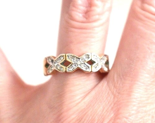 18K GE XXX Triple X Love Kisses Rhinestone Ring Size 8 - Picture 1 of 5