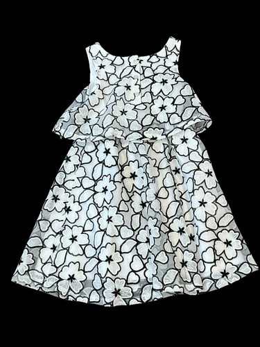 Juicy Couture Sleeveless Floral Embroidered Tiered Dress White Black Girl's 7 - Picture 5 of 6