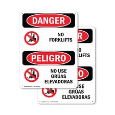 (2 Pack) No Forklifts Bilingual OSHA Danger Sign Decal Metal Plastic
