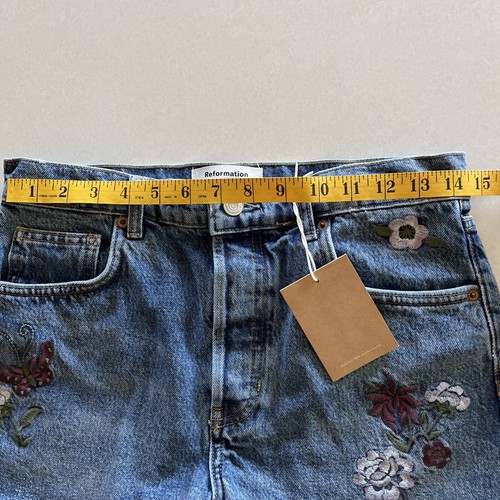 NWT Reformation Jeans Charlie High Rise Jeans Shorts Blue Size 27 Embroidered - Picture 14 of 14