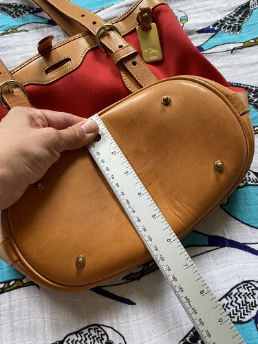 Dooney & Bourke Schultertasche Tragetasche Leder Canvas rot verstellbare Riemen Made USA - Bild 12 von 12