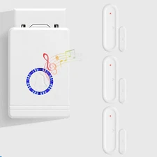 Door Open Chime Wireless Door Sensor Alarm Contact Kit 48 Melodies with 3 Sensor
