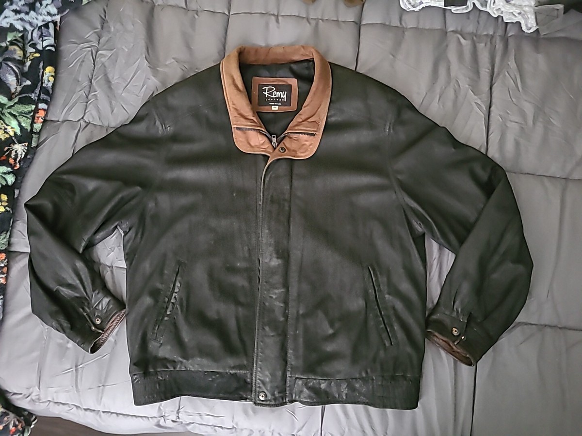 VINTAGE MENS TWO-TONED BLACK & BROWN REMY LEATHER JACKET 46 VINTAGE MENS TWO-TONED BLACK & BROWN REMY LEATHER JACKET 46