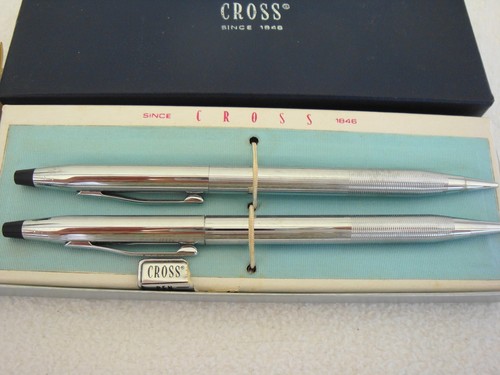 Vintage CROSS Chrome Pen & Pencil Set c. pre-1975 Original Box w/ Small Brochure - Picture 2 of 4
