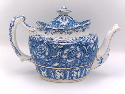 Antike Boulton, Machin & Tennant, Florenz, China Teekanne blau Blumen Goldrand - Bild 6 von 17