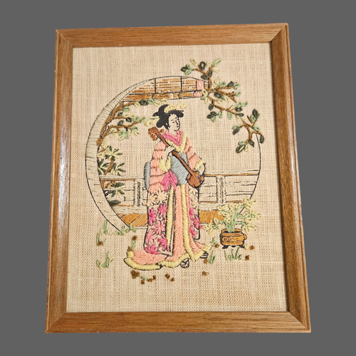 Vintage Petit Sticknadelspitze japanische Geisha mit Kirschblüten 1981 - Bild 2 von 6