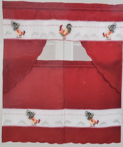 3pc. Embroidery Curtains Set:2 Tiers (30"x36") & Swag (60"x36")ROOSTER, gold,H&M - Picture 9 of 9
