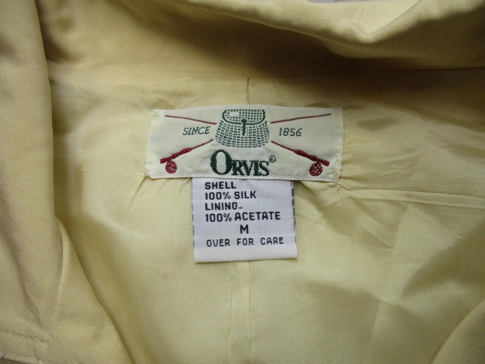 Chaqueta Orvis Para Hombre Mediana Amarilla 100% Forrada de Seda Camisa Safari Chaqueta Bolsillos Foto 3 de 4