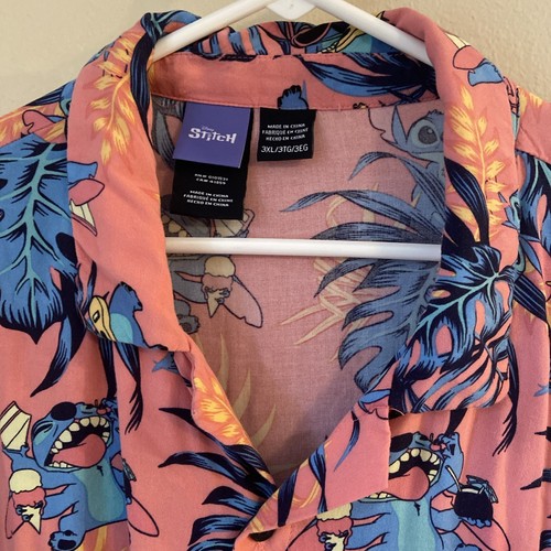 Lilo & Stitch Hawaiian Shirt Mens 3 XL Button Down Pink Disney Beach - Picture 3 of 6