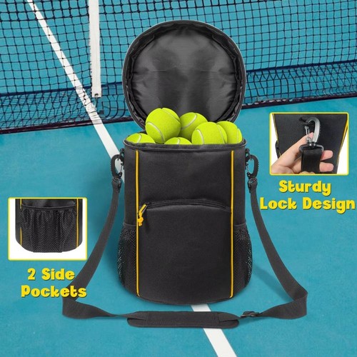 Portable Tennis Balls Storage Bag W/ Shoulder Strap Large Capacity Tennis - Picture 3 of 11