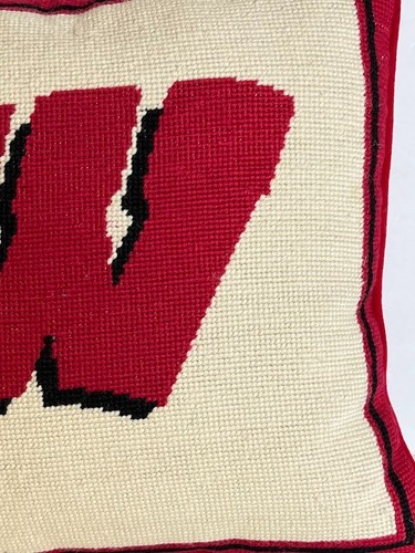 Tapestry Throw Pillow Wisconsin Badger Velvet Back 13x13 NCAA Needlepoint Stitch - Picture 4 of 6