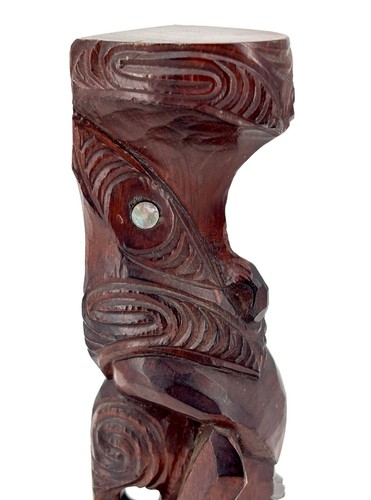 Vintage HAND CARVED MAORI MYTHICAL WOODEN SCULPTURE New Zealand 21 cm - Picture 8 of 12